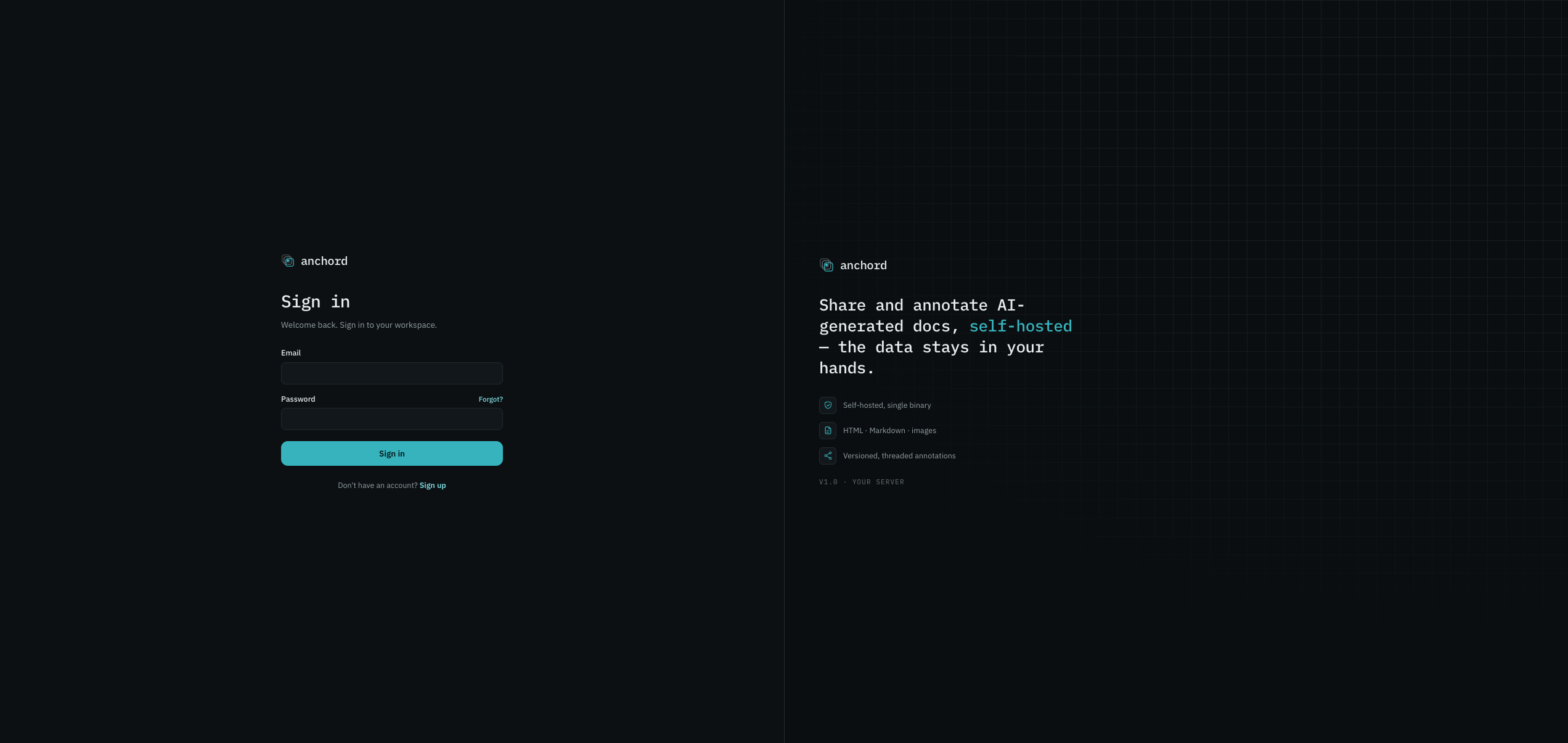 The Anchord sign-in screen.