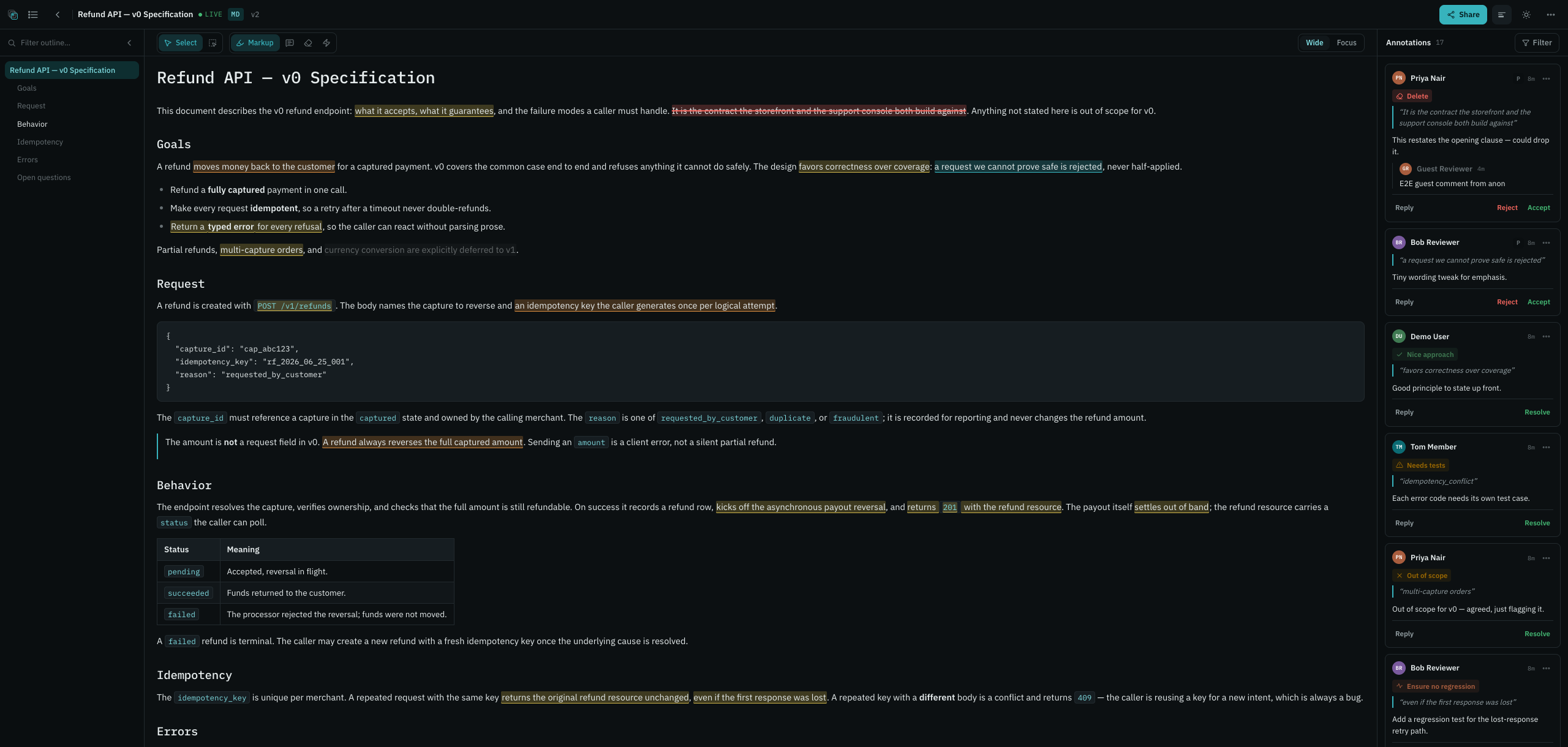 The 3-pane Anchord viewer with margin annotations.
