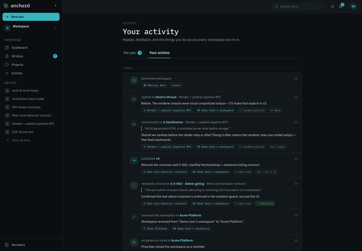 The Your-actions feed.
